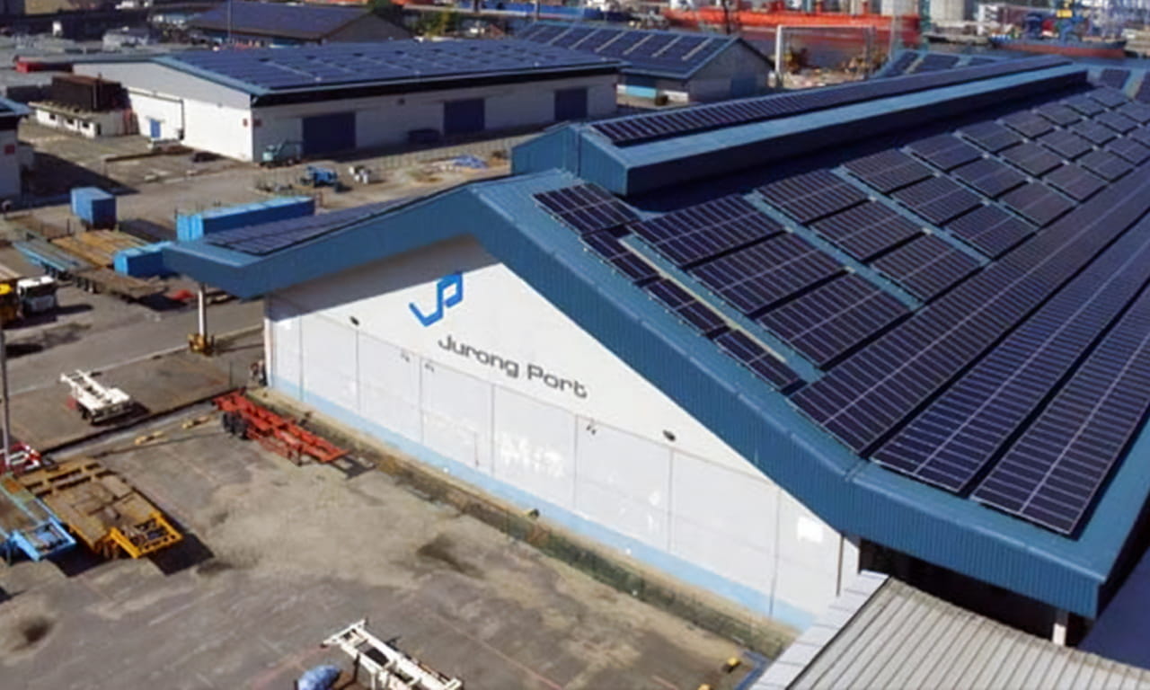 Aurecon’s solar panels line Jurong Port’s roof.