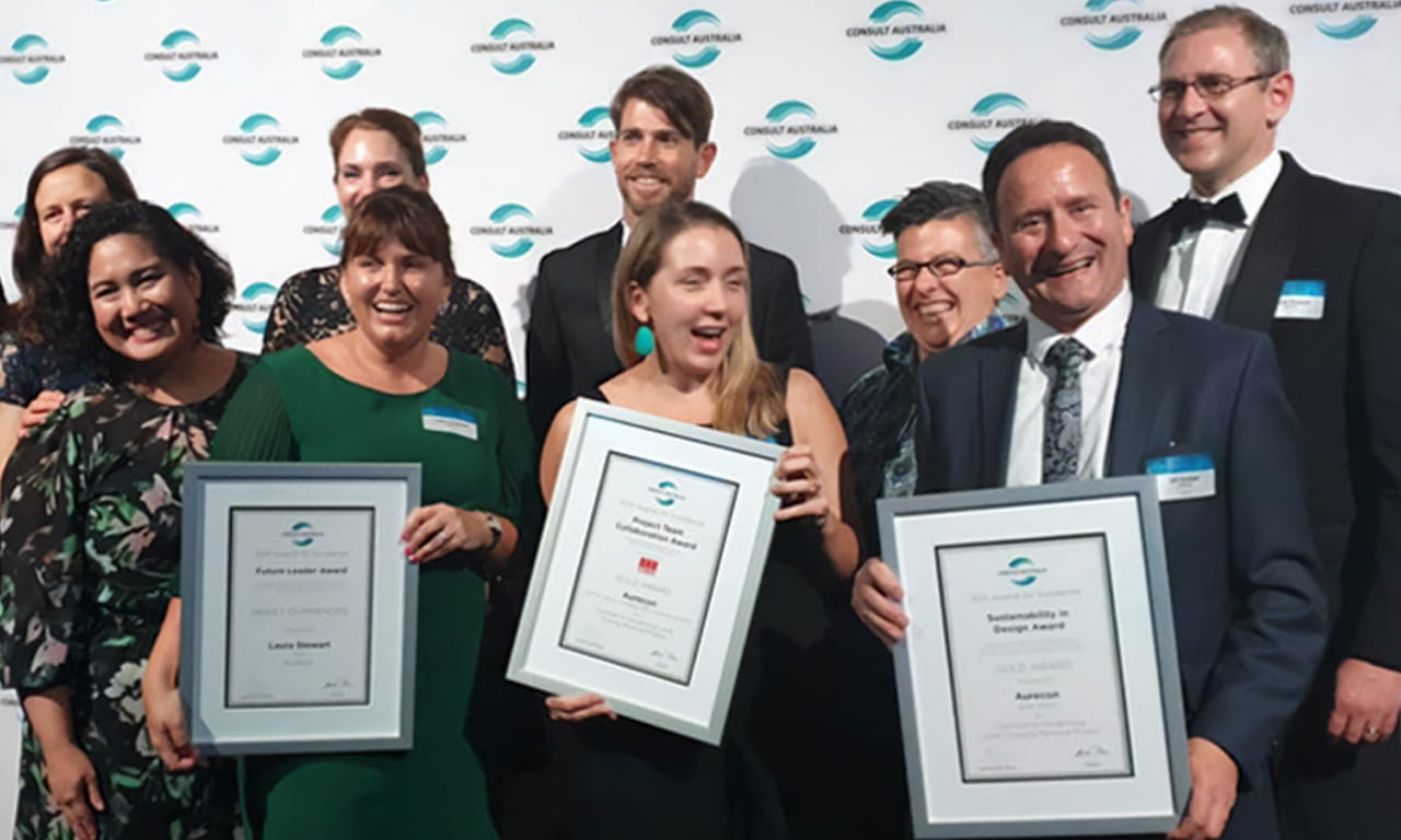 Aurecon wins two Gold Awards and one Highly Commended Award at the 2019 Consult Australia Awards for Excellence.