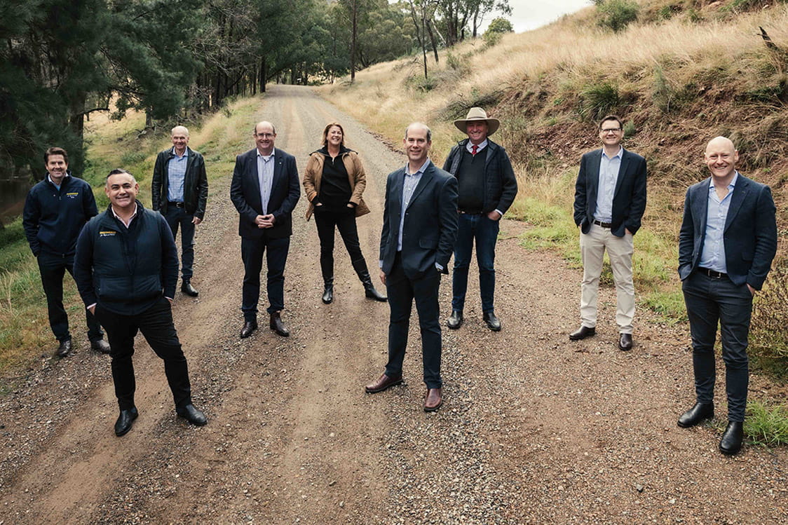 L-R: Kevin Anderson, Member for Tamworth and NSW Minister for Better Regulation and Innovation; John Barilaro, NSW Deputy Premier and Minister for Regional NSW, Industry and Trade; Wayne Nolan, Vice President, Infrastructure Services, KBR; Bill Cox, Chief Executive Officer, Aurecon; Melinda Pavey, NSW Minister for Water, Property and Housing; Kevin Werksman, Water Capability Leader, Aurecon; Barnaby Joyce, Member for New England; Carey Gent, Director of Resources Project Management, KBR; Andrew George, Acting CEO Water NSW. Image courtesy of Andrew Pearson Photography.
