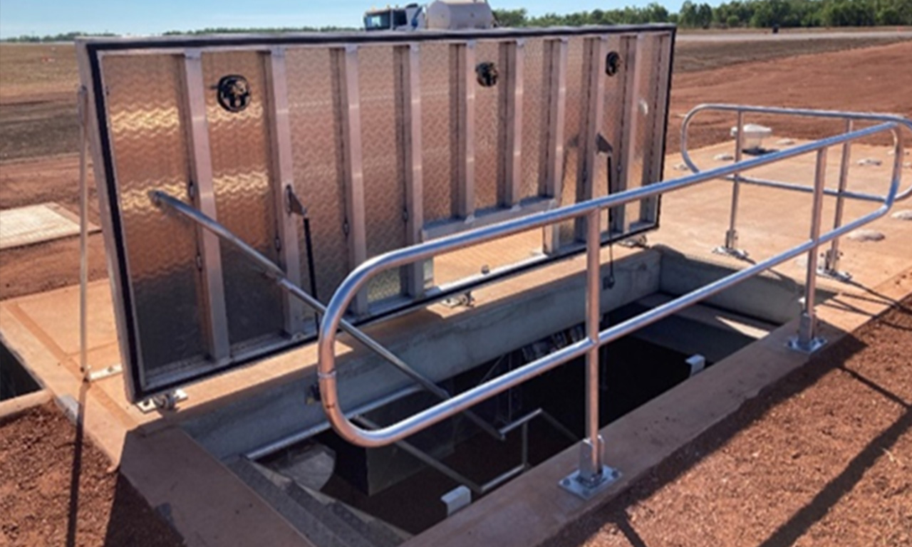 Aurecon worked on the RAAF Darwin Aircraft Arrestor System. Seen here is the accessible stairwell and pit lid prokec.
