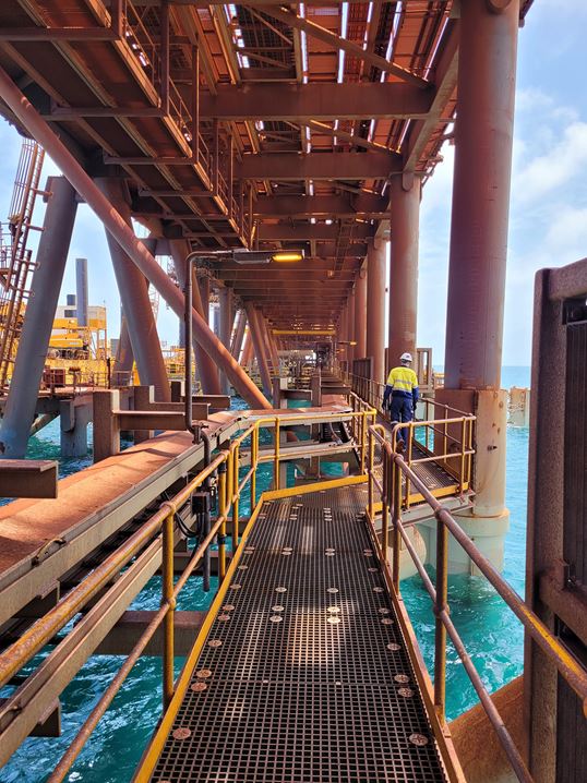 One of the completed walkways on the award winning Aurecon project, the Cape Lambert Jetty and Dolphin upgrade.