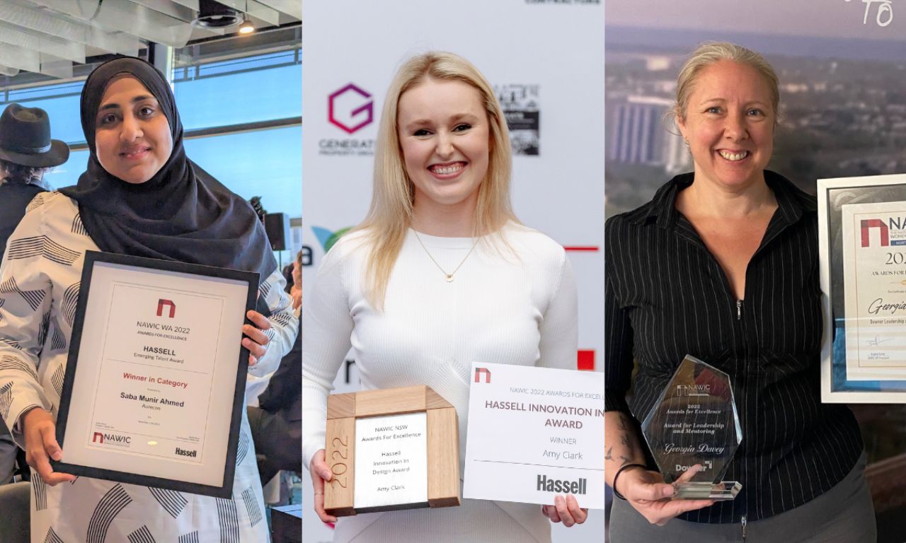 Aurecon award winning engineers Saba Munir Ahmed, Amy Clark, and Georgia Davey.