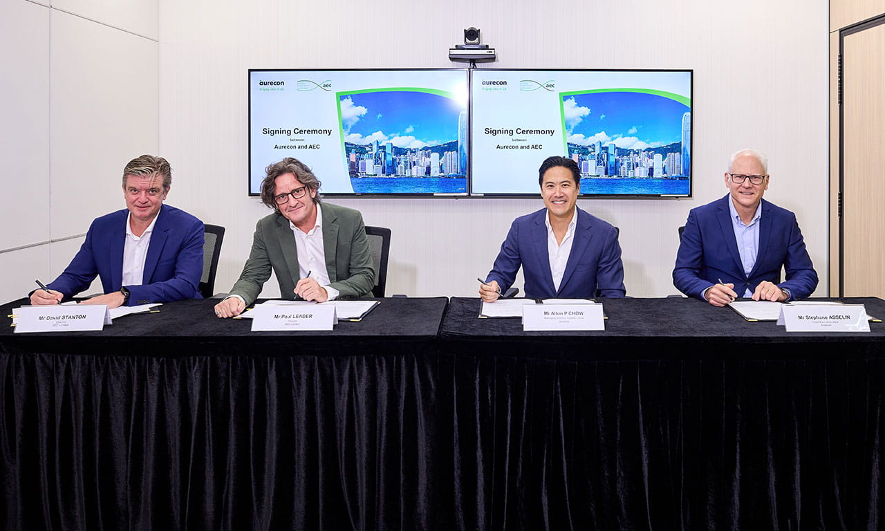 L-R: David Stanton, AEC Director and Co-founder; Paul Leader, AEC Director and Co-founder; Alton Chow, Managing Director, Greater China, Aurecon; Stephane Asselin, Chief Executive – Asia, Aurecon.