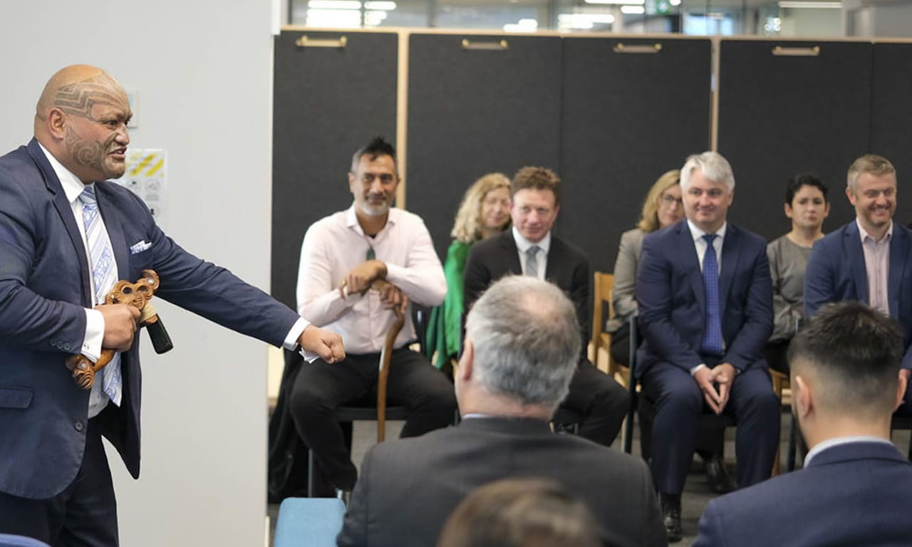 Aurecon joined Watercare poutiaki tikanga Maori Richie Waiwai at the powhiri at Watercare’s Newmarket head office.