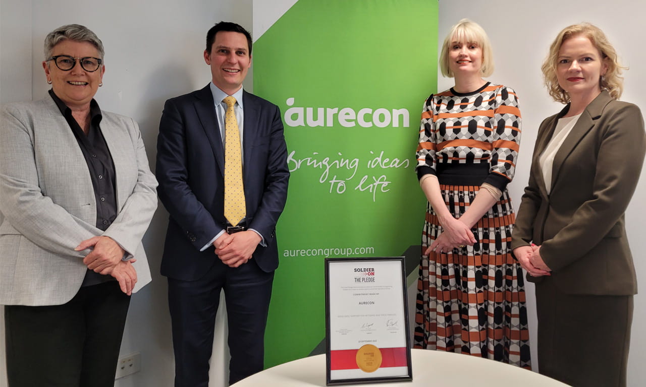Karen Gallacher, Diversity Recruitment and Careers Manager at Aurecon, Ian Layzell, Director – Defence and National Security at Aurecon, Prue Slaughter, Interim CEO at Soldier On, Victoria Dixson, Senior Pathways Officer at Soldier On.
