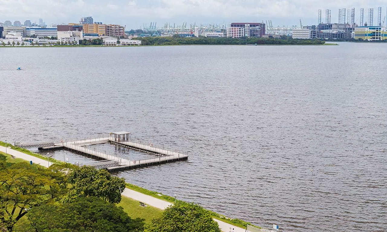 Aerial view of the Aurecon projet, Pandan Reservoir. Image courtesy of PUB.