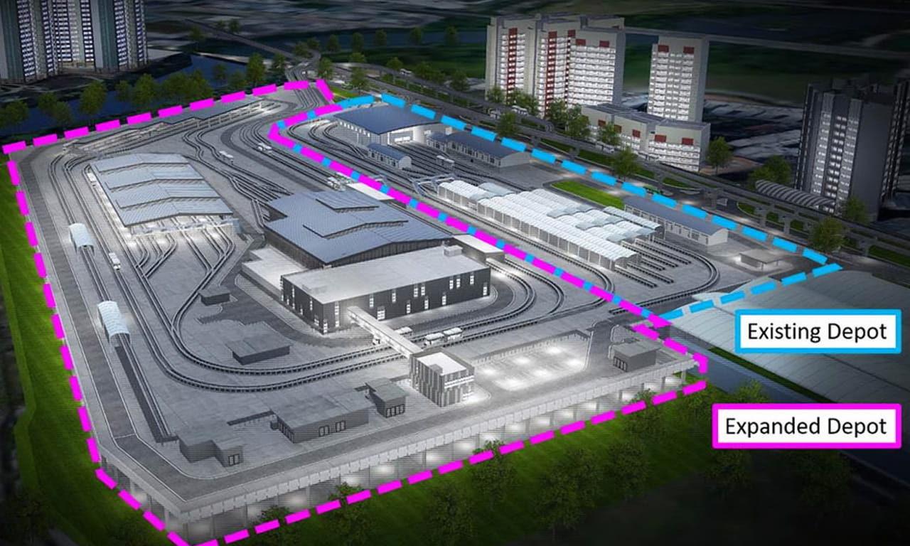 Artist impression of expanded Aurecon project, Sengkang-Punggol LRT depot. Image courtesy of LTA.