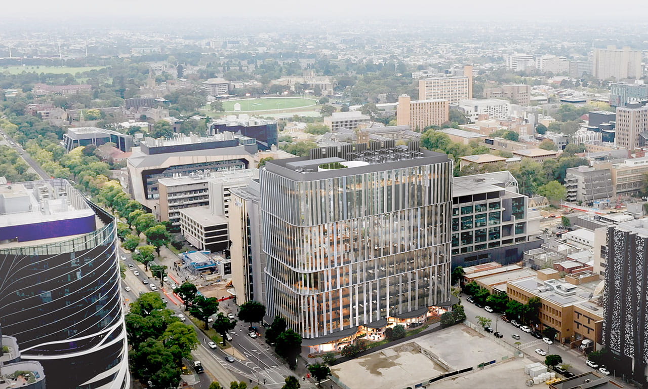 The AIID will be located in Melbourne’s Biomedical Precinct. Artist impression by Wardle.