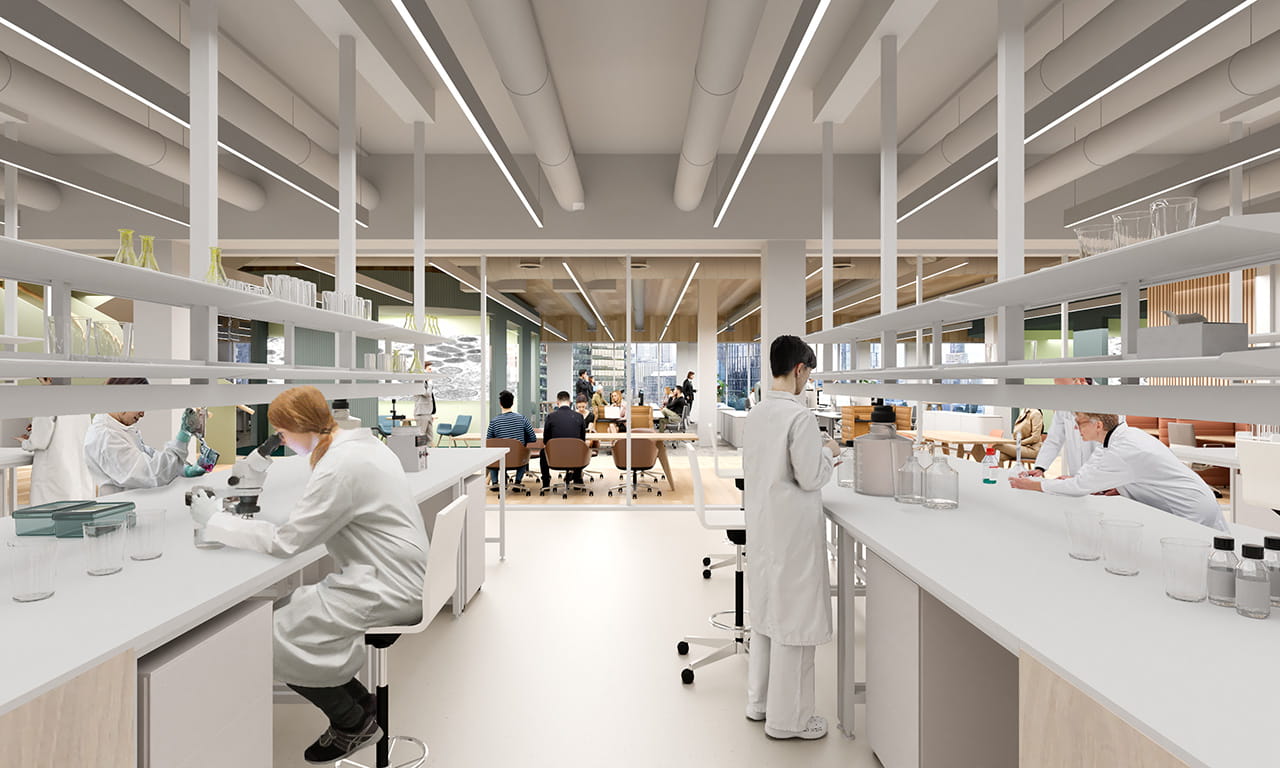 A combination of specialist and flexible PC2 labs will allow for the development of new vaccine technologies. Artist impression by Wardle.