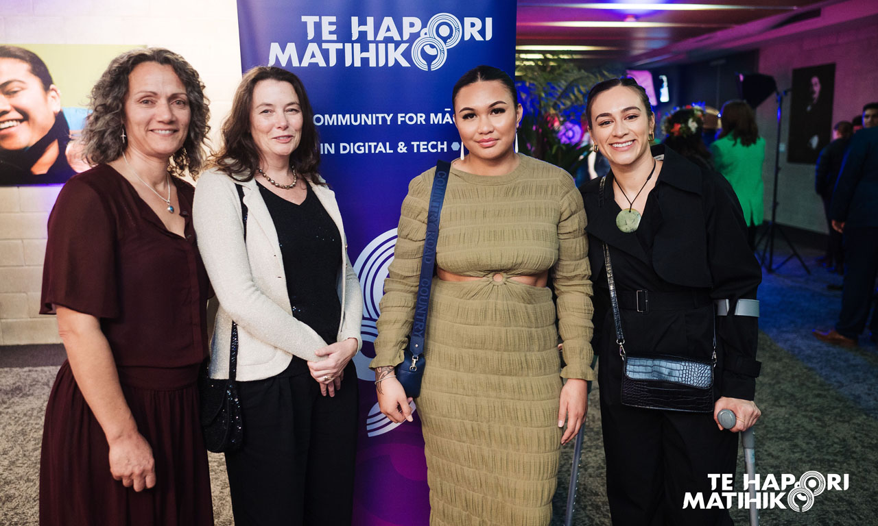 Aurecon’s Dale Nakhla, Sarah Ropata, Charis Renee Tutaki and Soltice Morrison at Te Hapori Matihiko Awards evening.