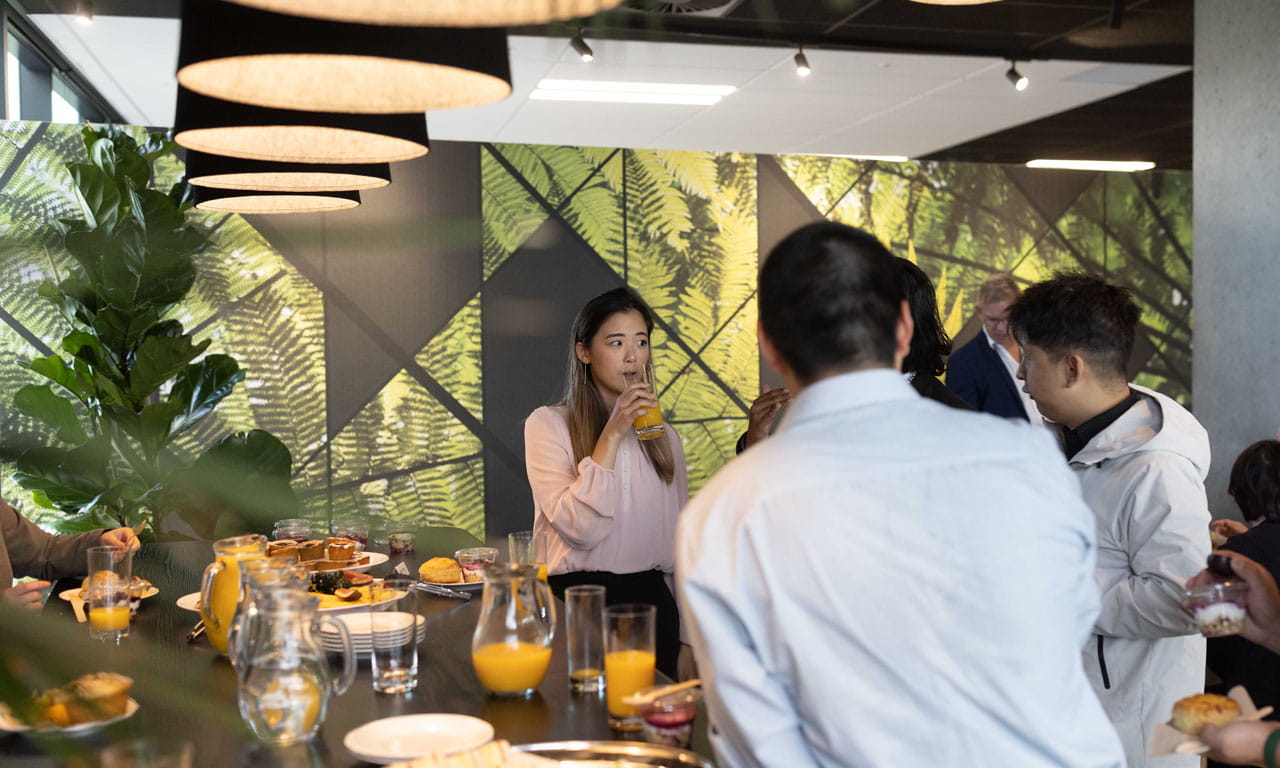 Following the Mihi Whakatau, Aurecon invited attendees shared food in Te Tihi’s Social Hub.