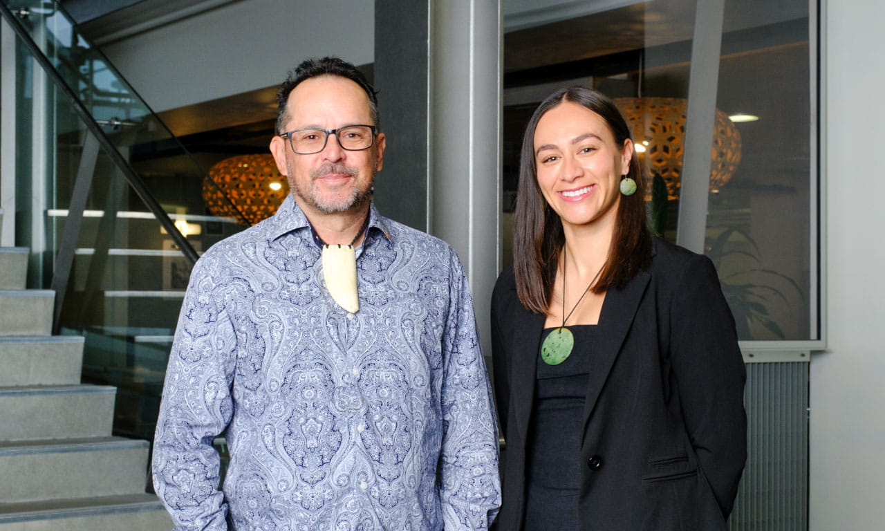 Makaore Wilson, Pou Tikanga Māori and Soltice Morrison, Pou Rautaki Māori.