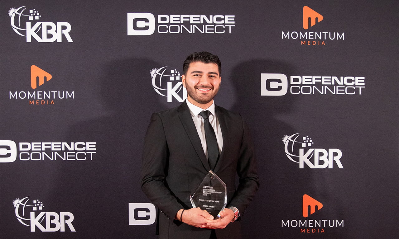 Aurecon’s Ramie Saleh wins Rising Star of the Year at Australian Defence Industry Awards 2024.