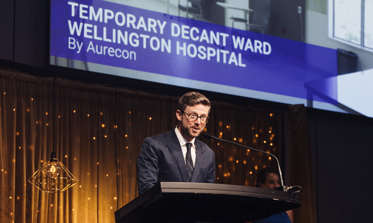 Will Watkins receiving the Silver Award for the Temporary Decant Ward Wellington Hospital.
