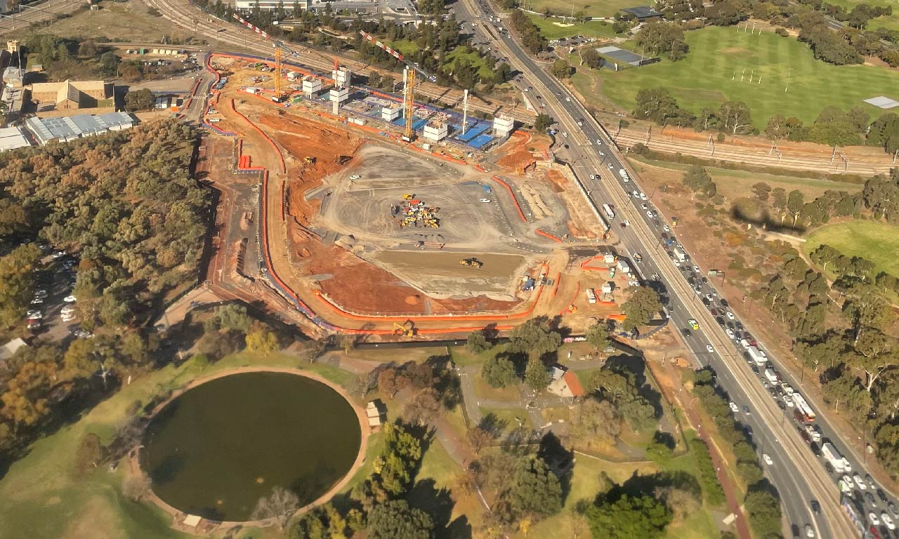 An aerial view of the site of the new Women’s and Children’s Hospital in Adelaide, South Australia.