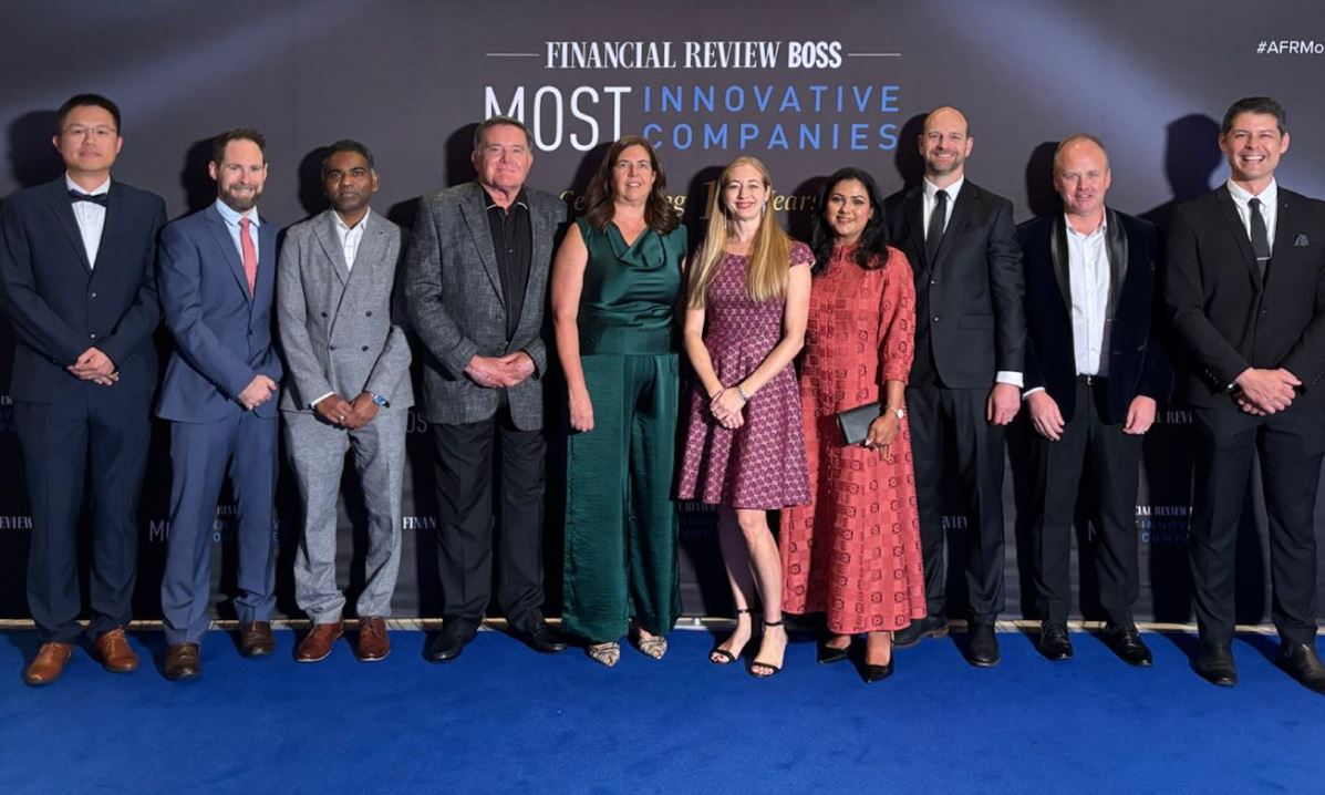 Aurecon recognised in the AFR BOSS Most Innovative Companies List 2026. L-R: Bing Lin, Scott Harvey, Kanagaramesh (Ramesh) Gurusamy, Giam Swiegers, Renene Windsor, Rachel Hicks, Sana Ahmed, Craig Waddell, Michael Diggle, Alex Owens.