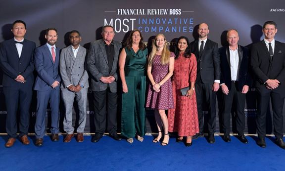 Aurecon recognised in the AFR BOSS Most Innovative Companies List 2026. L-R: Bing Lin, Scott Harvey, Kanagaramesh (Ramesh) Gurusamy, Giam Swiegers, Renene Windsor, Rachel Hicks, Sana Ahmed, Craig Waddell, Michael Diggle, Alex Owens.