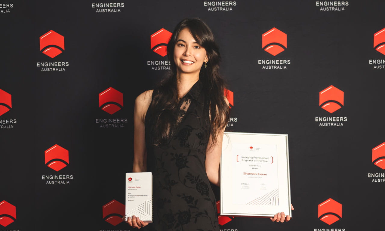 Aurecon's Shannon Kieran (Senior Structural Engineer) earns top honours as Emerging Professional of the Year at the EA Excellence Awards (Northern Territory) 2026.
