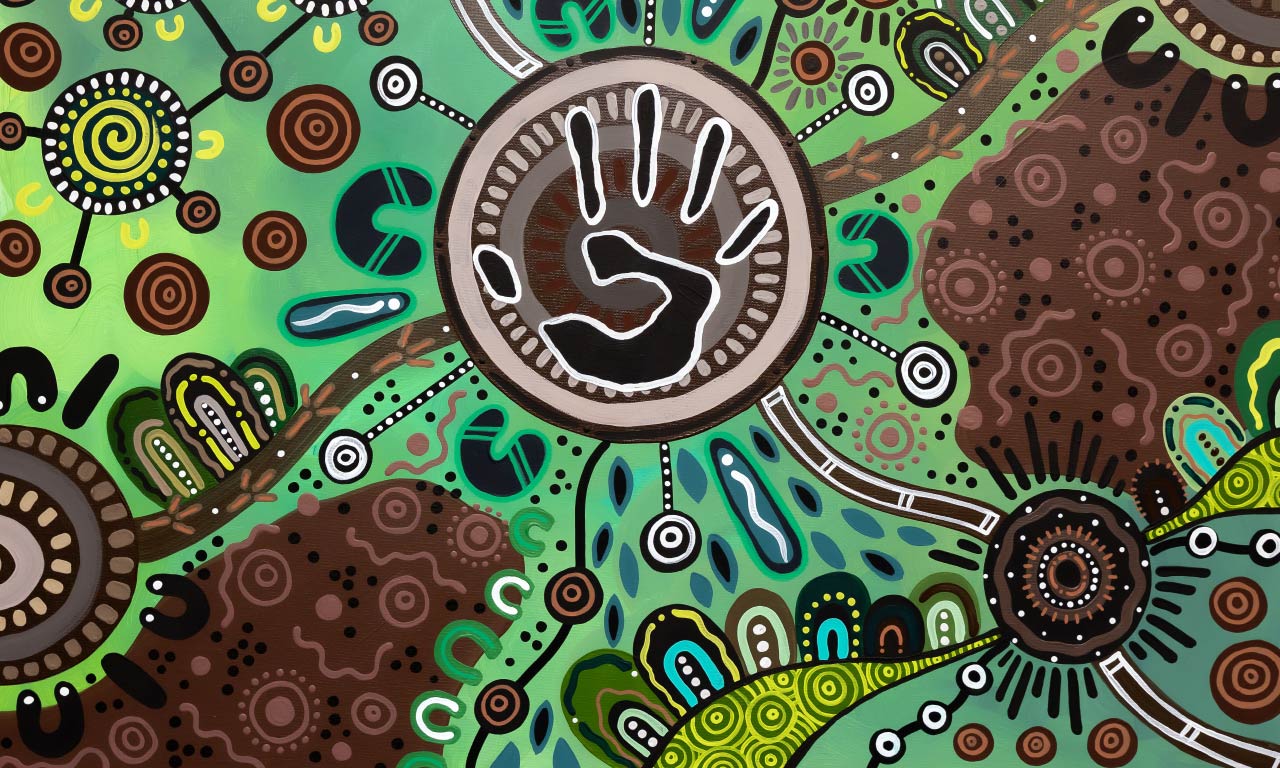 Aurecon’s enhanced Innovate RAP goes beyond minimum requirements for Innovate RAPs, setting tangible targets through two focus key areas: employment pathways and supplier engagement. Aurecon's RAP artwork by Mutthi Mutthi woman, Tayla Donaczy.