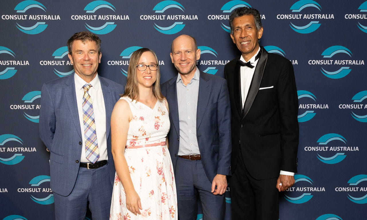 Amanda Pearce, Technical Director, Defence Design with Damon Howes, Industry Director, Defence &amp; NS, James Trezona, Principal Defence Design and Nalean Lal, Principal Building Structures.