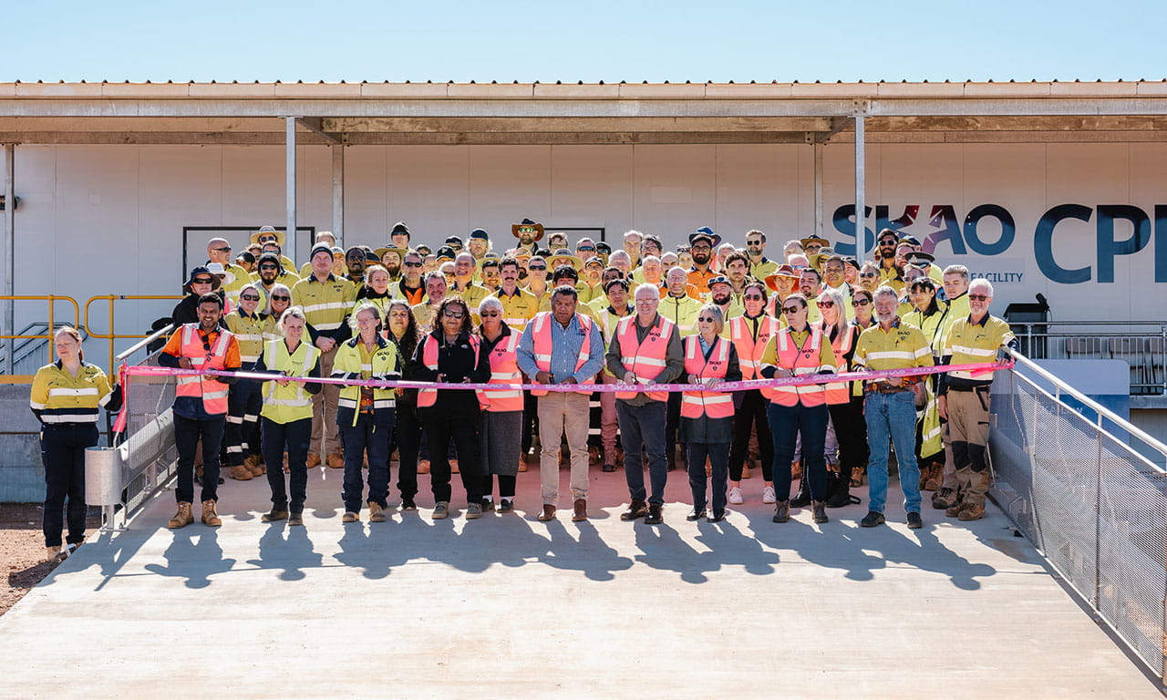 Ribbon cutting ceremony officially opens SKA-Low's CPF building on 24 June 2026. Image courtesy of Ventia and SKAO.