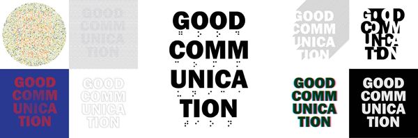 Different typographies of the term 'good communication', from least readable to most readable 