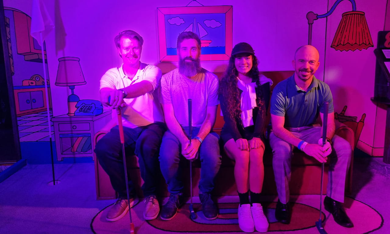 Perth Office: (L-R) Rhys Grant, John O'Donovan, Mohanna Donnelly and Antony Johnstone from the Transport team stepping out for a game of minigolf.
