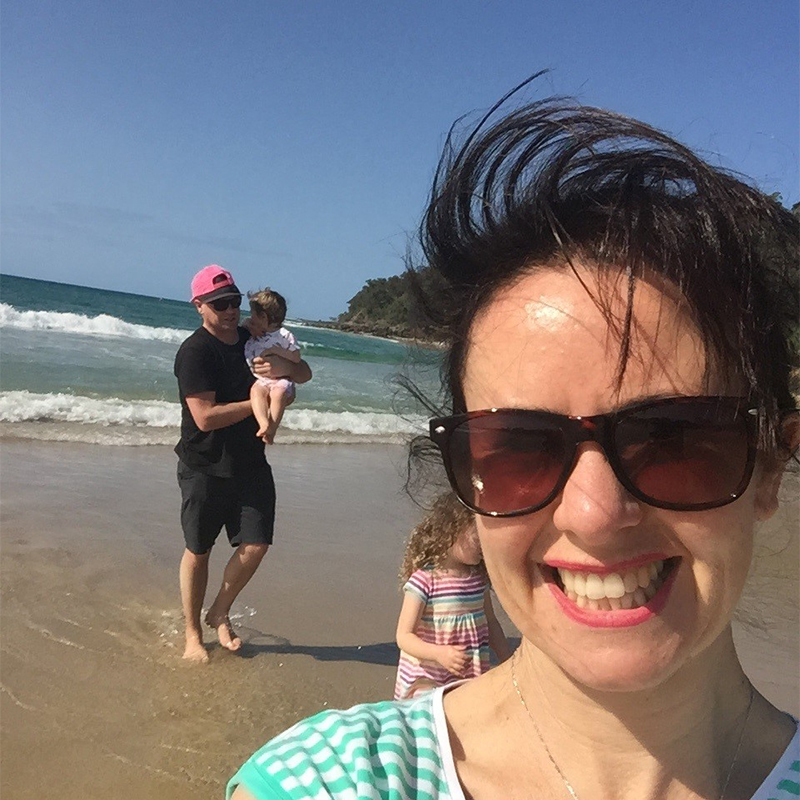 Sarah Hodgson enjoying a beach day with her family.