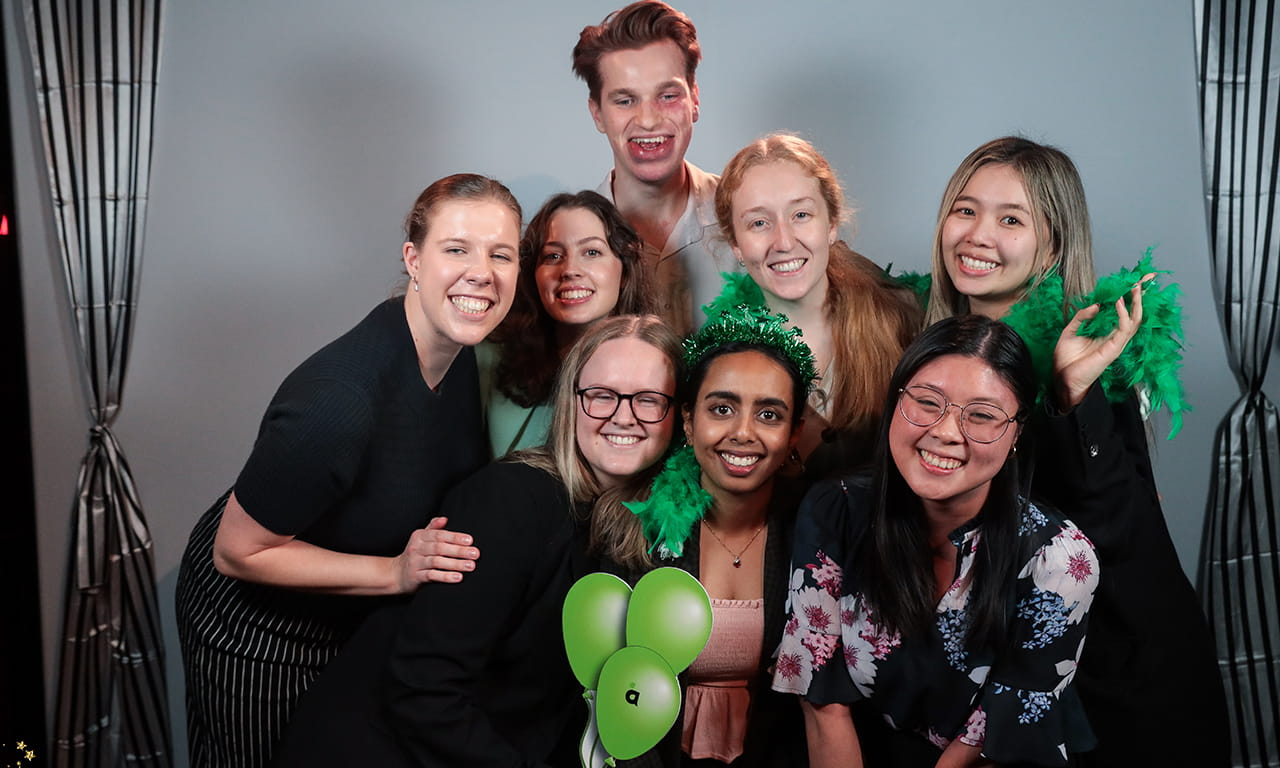 Fiona pictured with Limelighters; (L-R) Isobel Kayrooz, Mary Darben, Christo Vasil, Soumym Sonali, Adele van der Winden, Samantha Ly and Chloe Canilao.