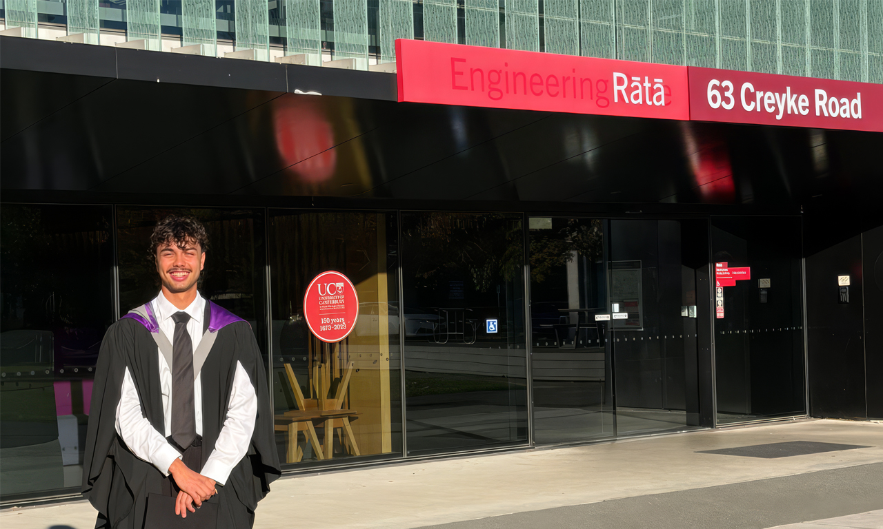 Connor graduating from the University of Canterbury.