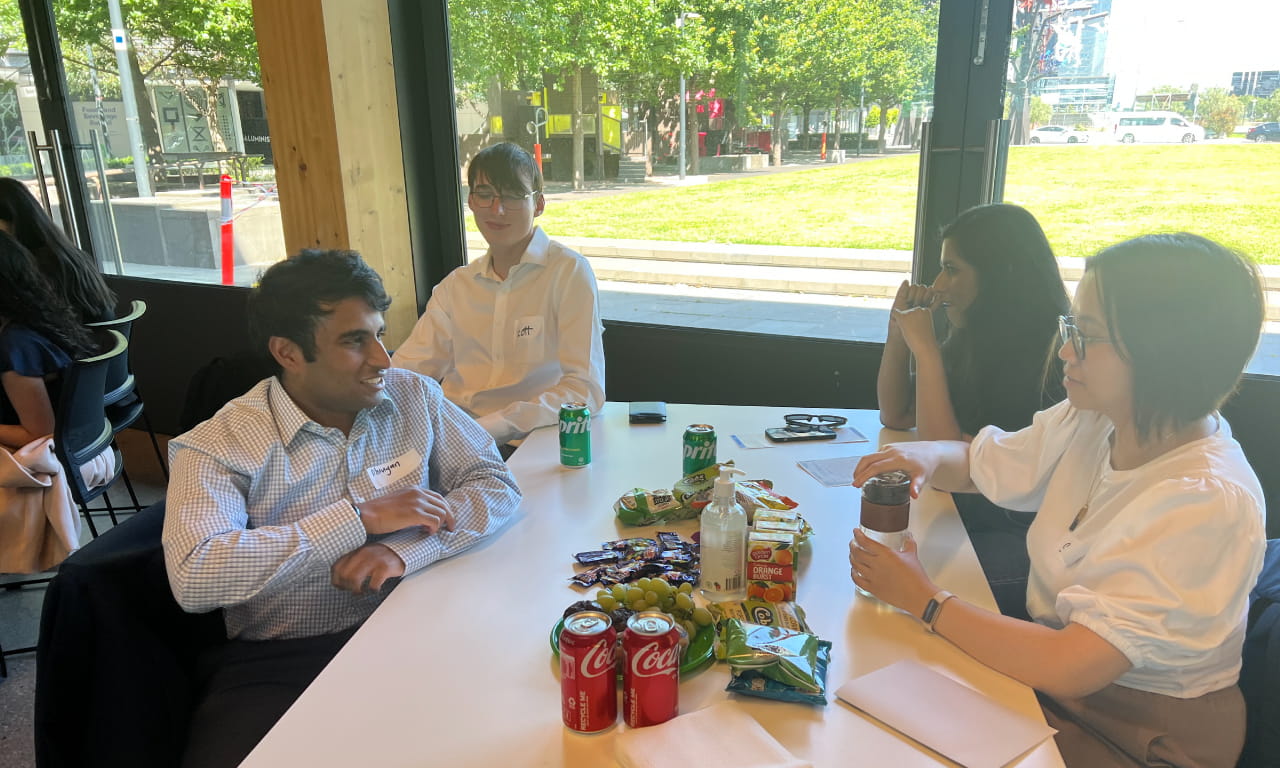 Team building lunch event with colleagues and other interns.