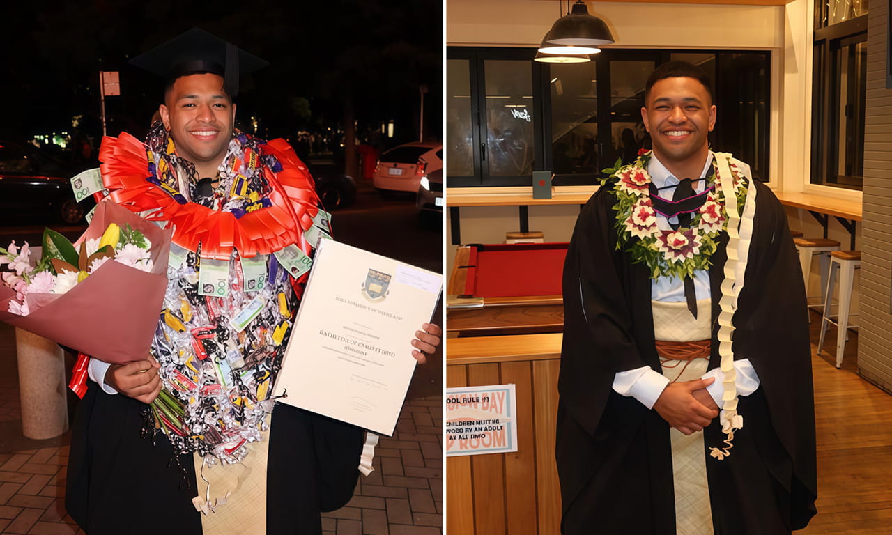 Moses celebrating his graduation.