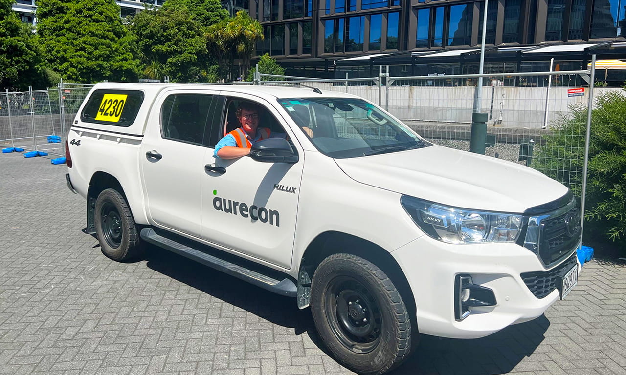 Ryan driving one of the Aurecon corporate vehicles for a site visit with his team.