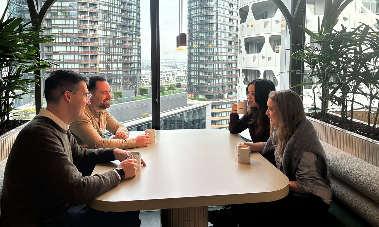 Morning coffee on level 9 of the Melbourne office with the team.