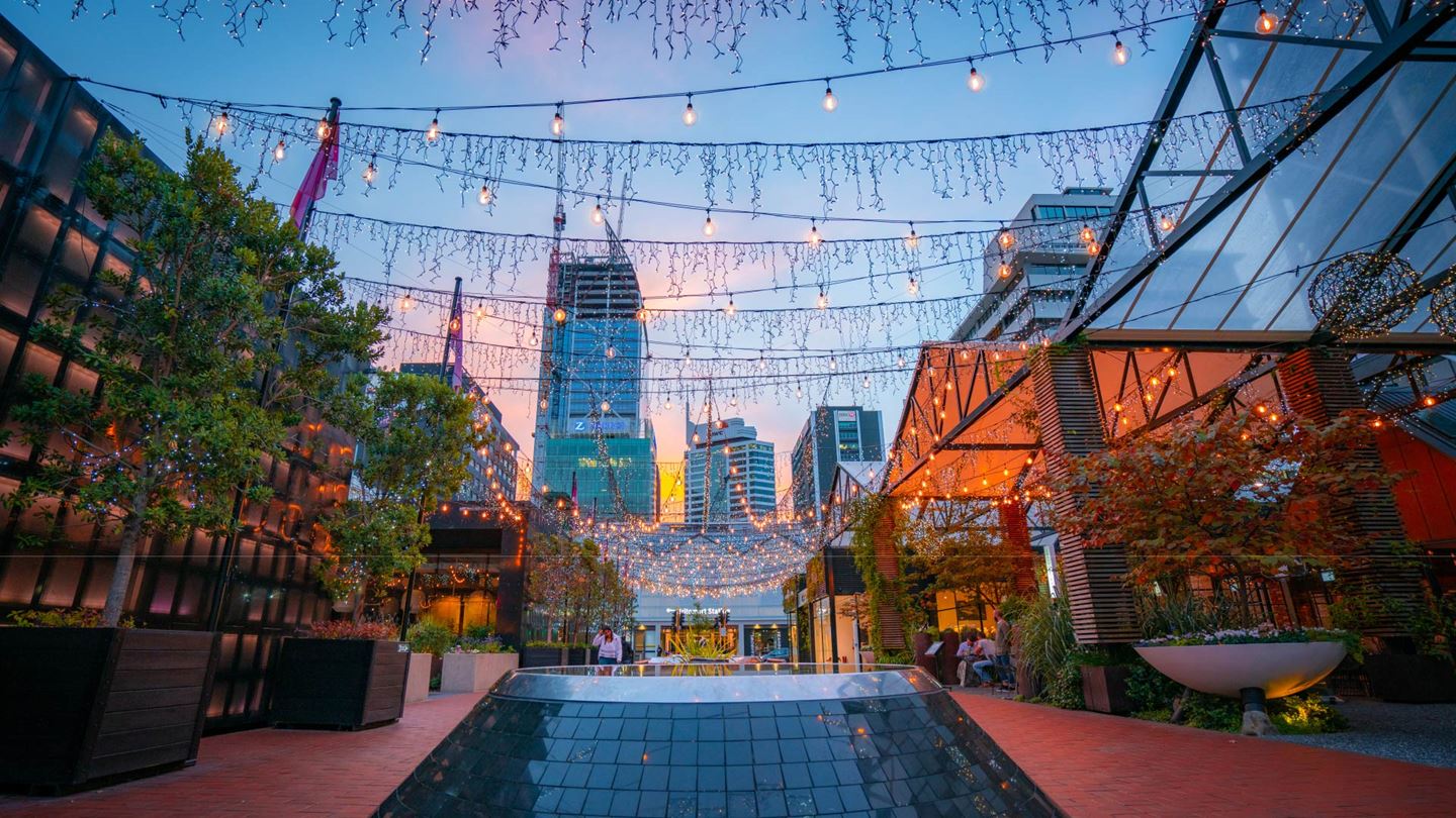 Scenic view of Britomart in Auckland, New Zealand, captured during the twilight hours.