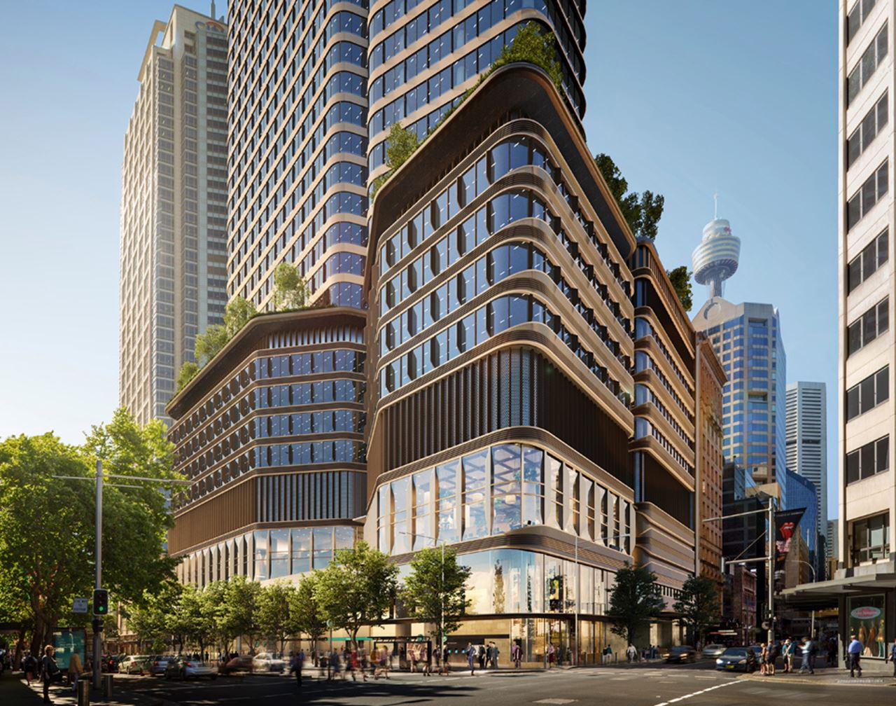 Parkline Place, a landmark commercial and residential precinct, will sit over the entrance of Gadigal Station in Sydney CBD.