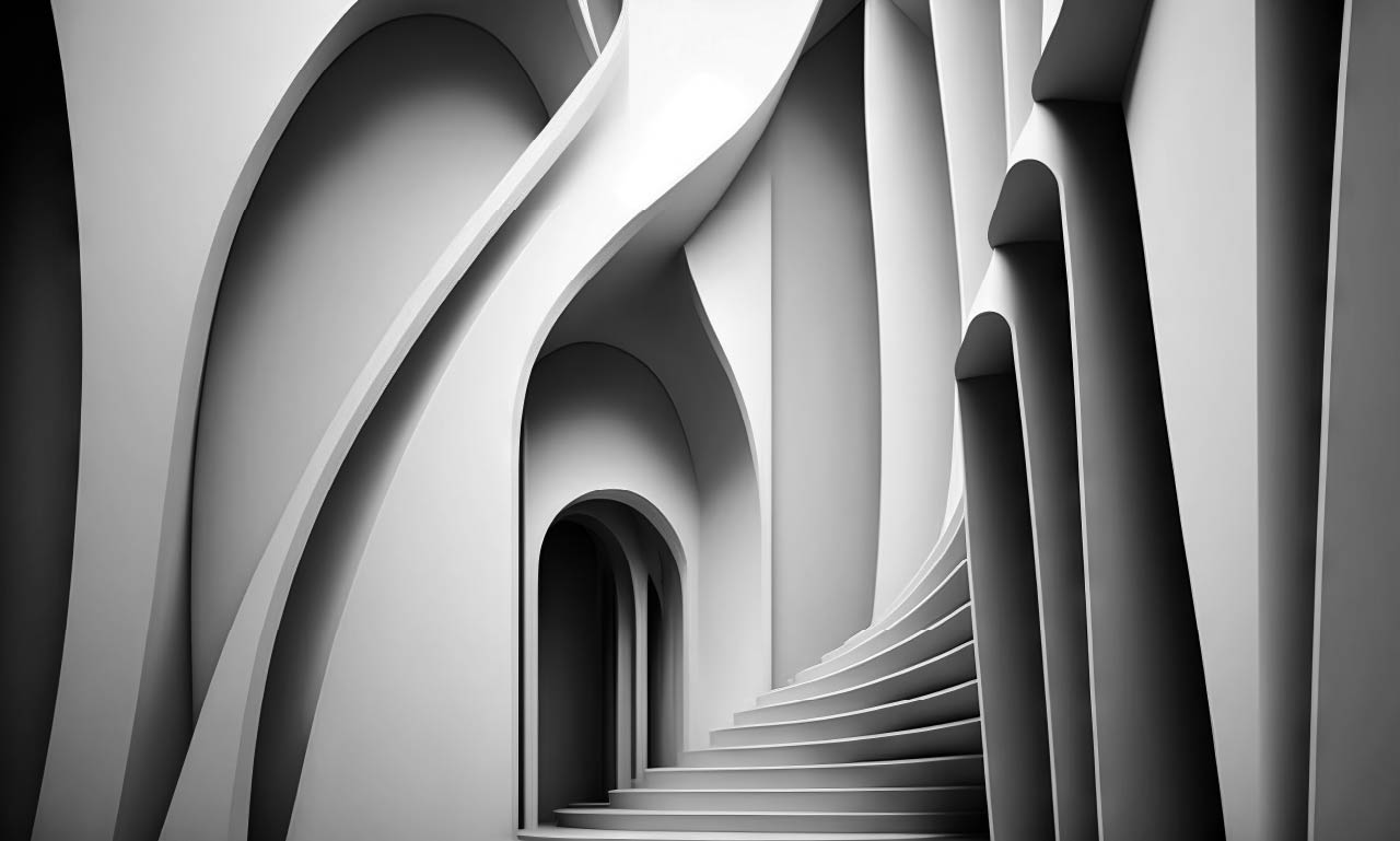 Abstract internal building stairwell