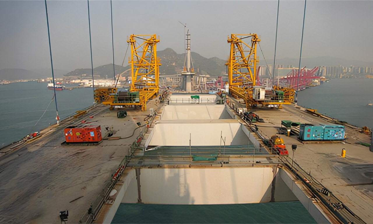 Figure 4. The lifting frames used winches on Stonecutters Bridge to minimise disruption to the shipping channels.