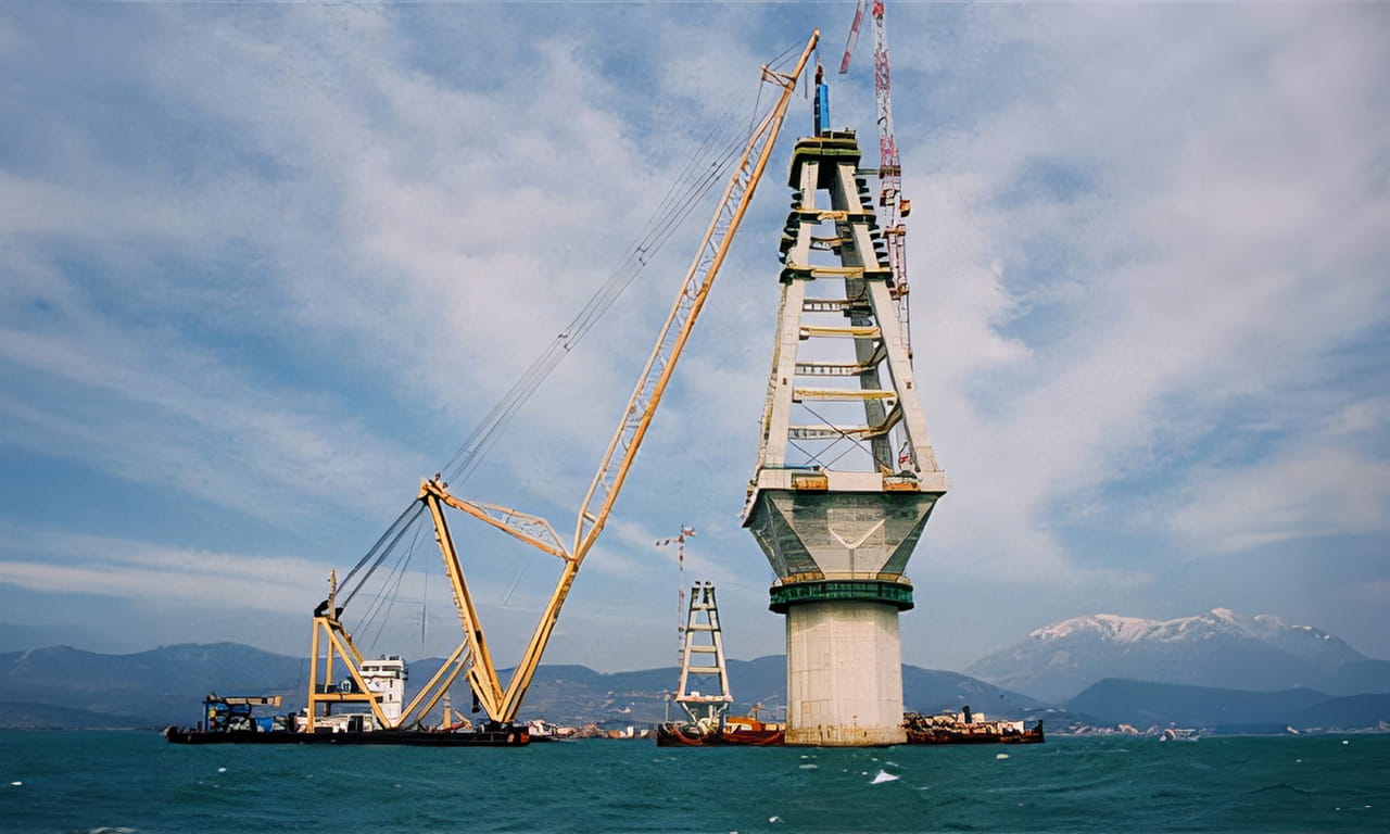 Figure 6. Lifting the tower anchor boxes by floating crane on Rion – Antirion led to cost and time savings.