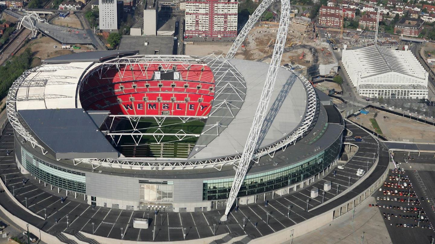 A close up view of the Wembley Stadium in London.