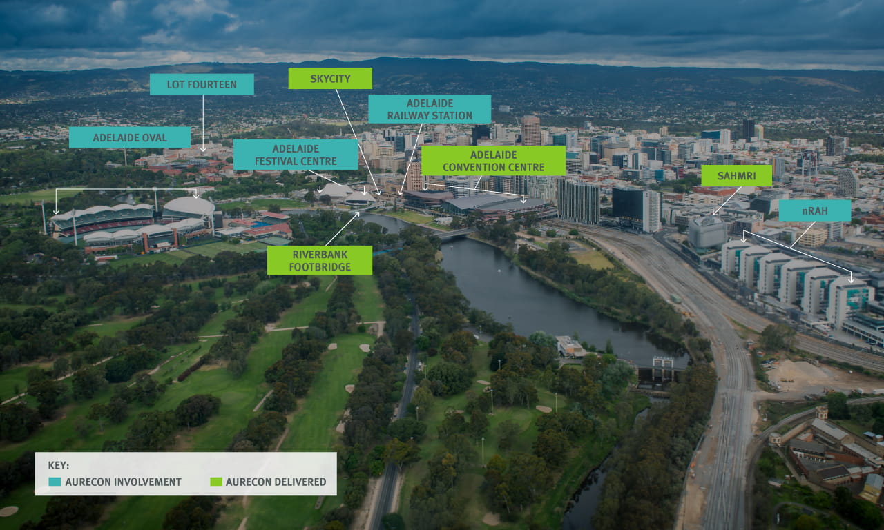 Adelaide Riverbank precinct’s outstanding features.