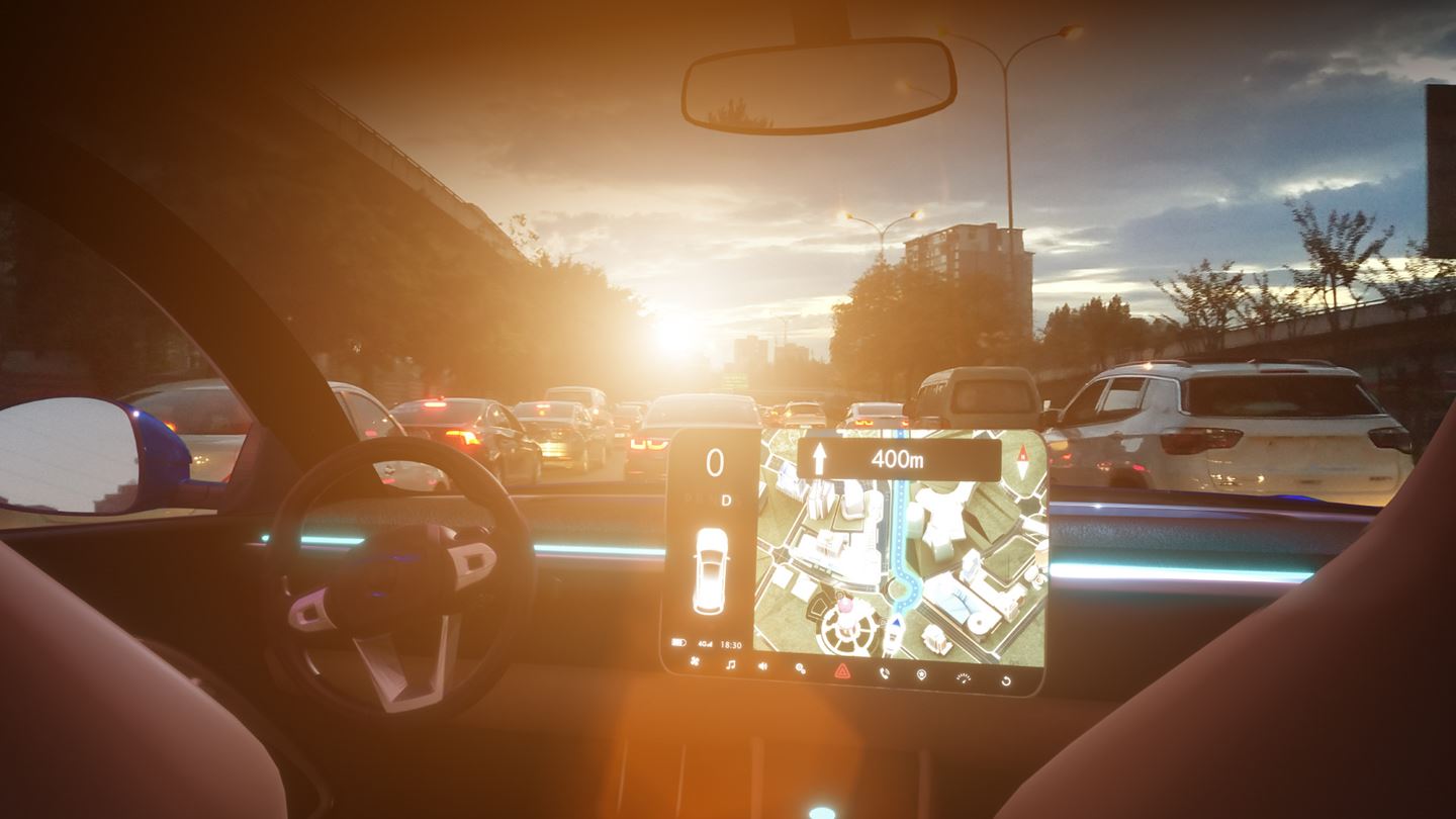 Electric car stranded  in a traffic jam