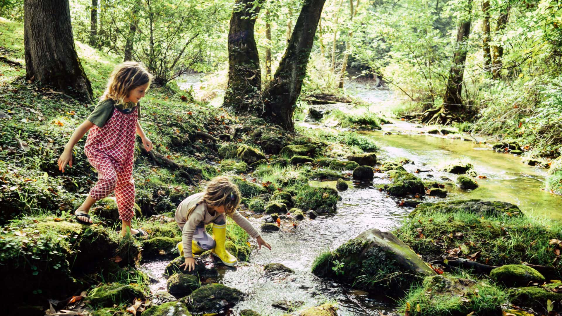 Two children on a creek adventure.
