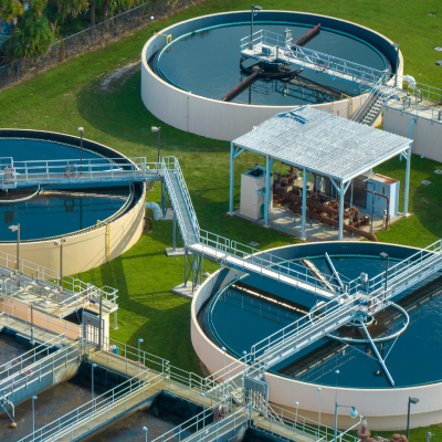 Aerial view of modern water cleaning facility.