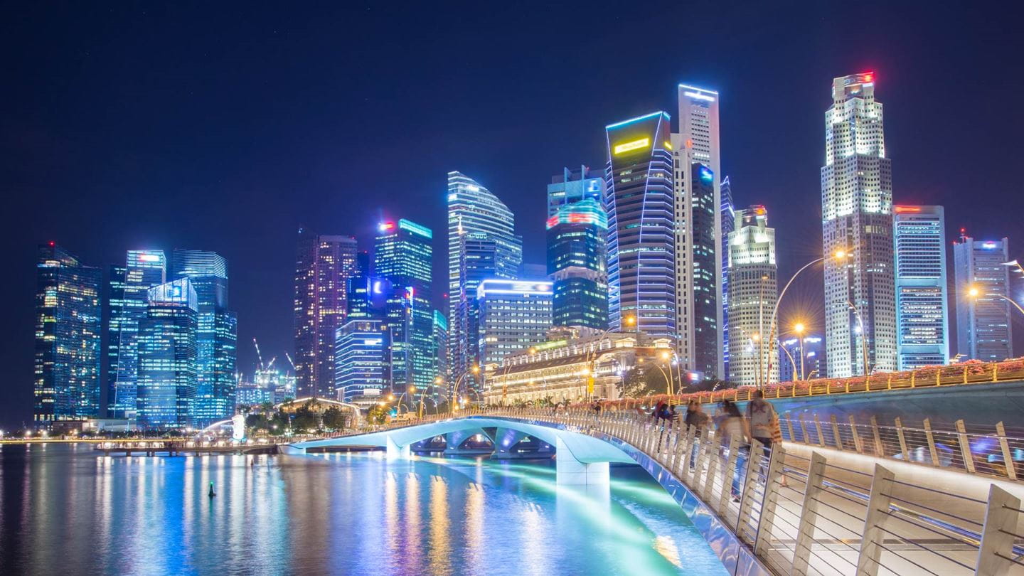 Singapore skyline alight at night