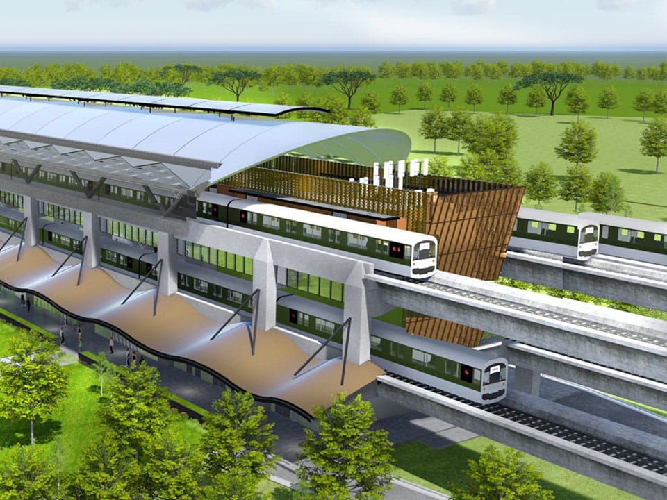 Jurong Region Line in Singapore. Artist impression of elevated rail station.