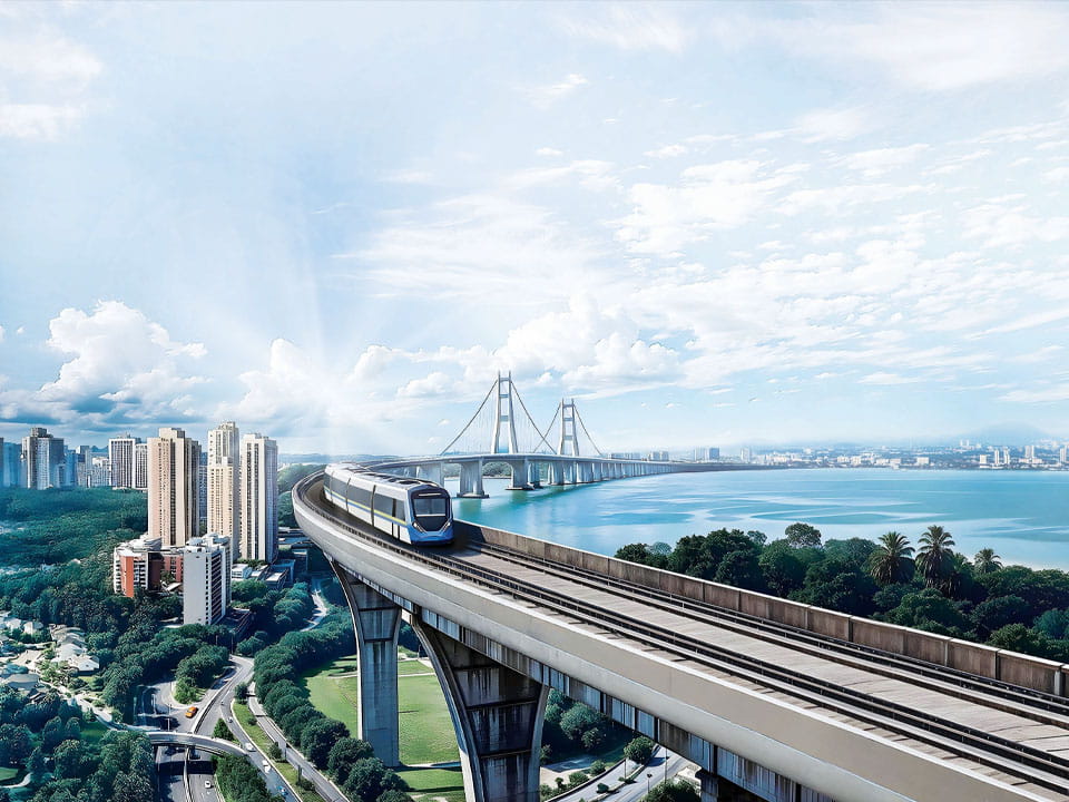 Artist impression of Penang Mutiara Line Light Rapid Transit (LRT) elevated sky rail in Malaysia. Image courtesy of MRT Corp.