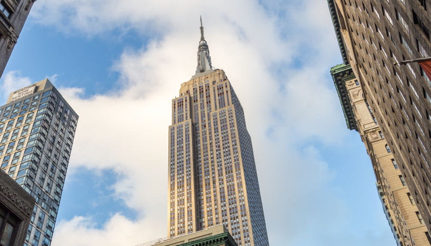 An example of a location that has a large number of super skinny tall buildings that occupies an entire floor of the building.