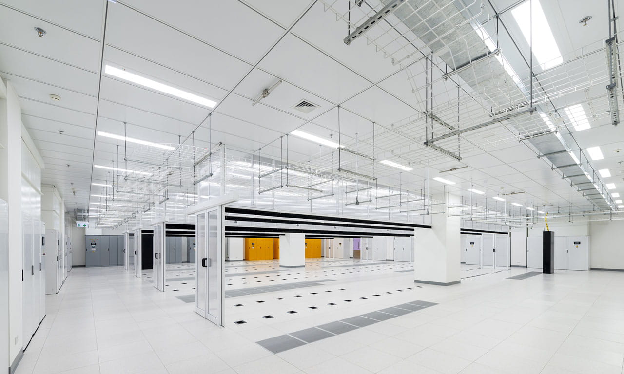 Aurecon’s designers implemented energy-saving features to optimise the overall energy consumption of the completed data centre. Image courtesy of Global Switch.