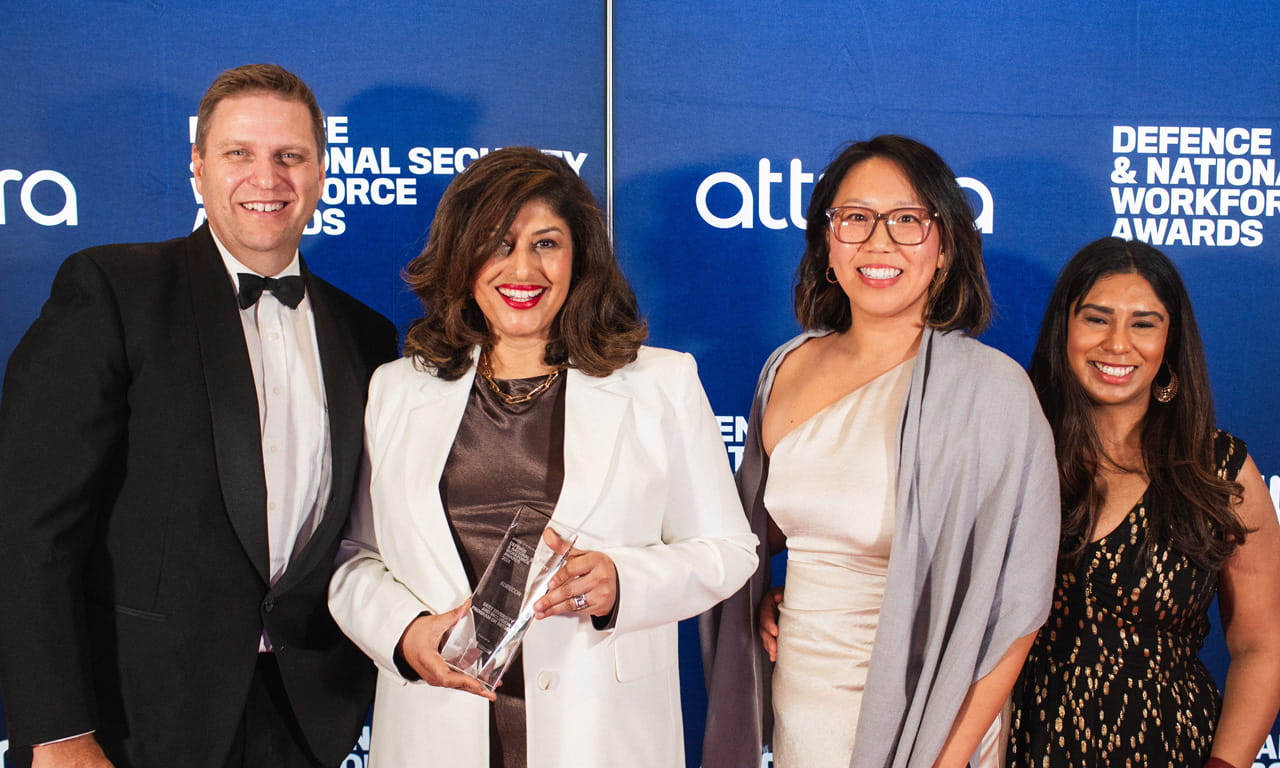 L-R: Greg Tickle (Department of Defence), Nancy Francis (Aurecon), Rashida Lowe (Inkling), Sugandha Chapman (Inkling) at the Defence Connect 2024 Defence and National Security Workforce Awards.